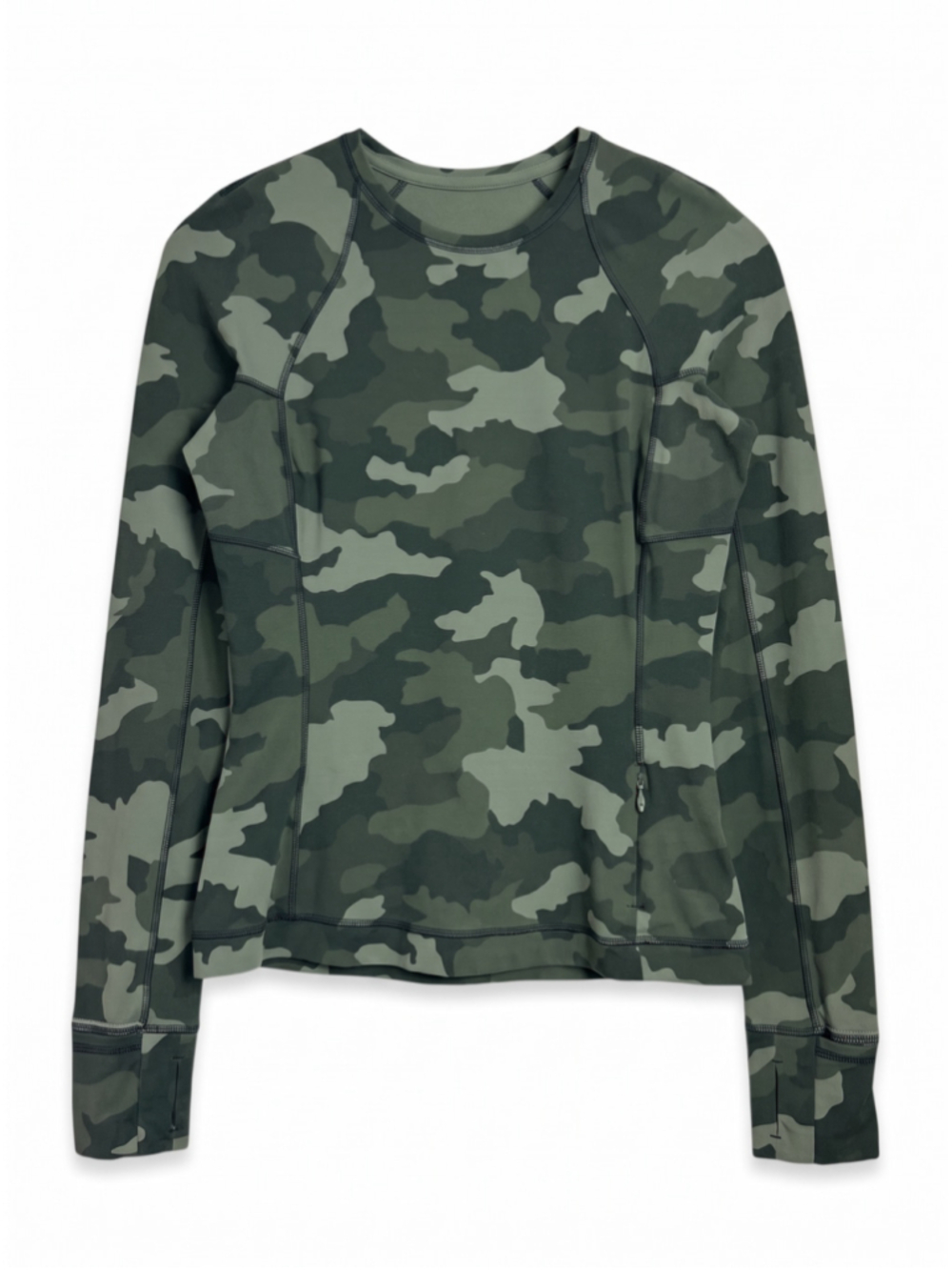 LULULEMON Top It's Rulu Run Long Sleeve Camo Green Shirt Crewneck, Sz 6